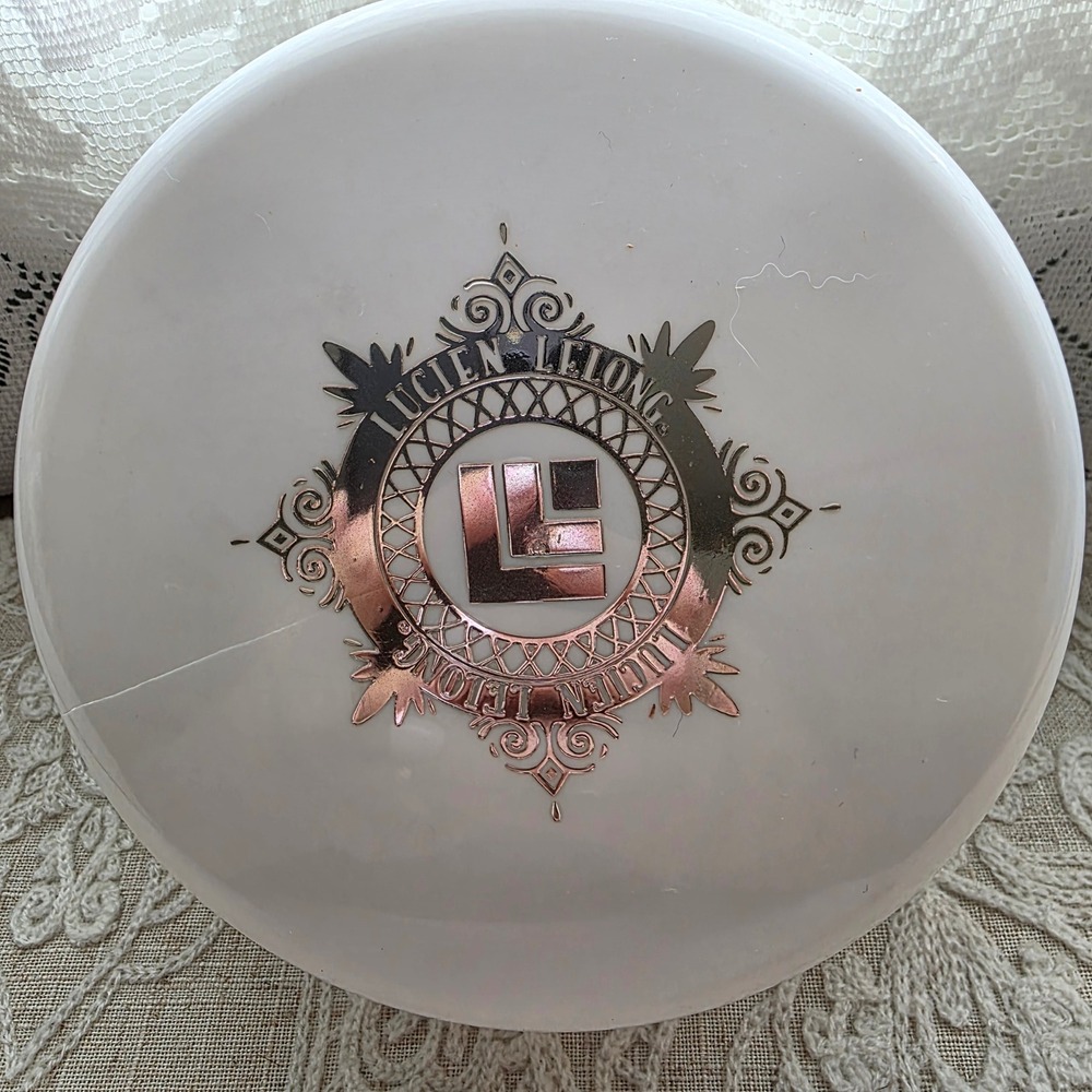 1950s NEW Lucien Lelong Tailspin Dusting Powder 6oz White Vanity Jar With Puff